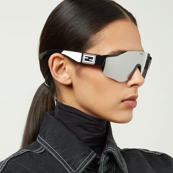 NEW FE40088U-Y 01C FENDI WRAP BLACK SILVER UNISEX FENDI SUNGLASSES - Picture 1 of 12